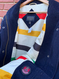 Pendleton Navy Blue Rainbow Lined Wool Trench Coat