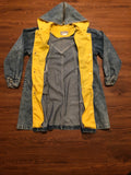 Vintage Womens Baorong Denim Zip Hooded Trench Coat w Yellow Drape lining sz M