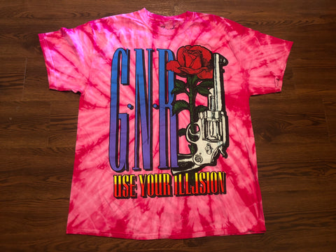 Pink Tie Dye Guns N Roses T-shirt xl