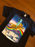Vintage Trippy Alien Riding A Kitty On a Rainbow in Space sz Xl